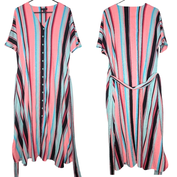 Lane Bryant Dresses & Skirts - Lane Bryant Multicolor Button-Front Belted Midi Dress Size 14/16